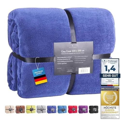 Feluna® Kuscheldecke XXL Mikrofaser-Decke Tagesdecke Wohndecke mit Kaschmir-Touch 220 x 200 cm - Blau