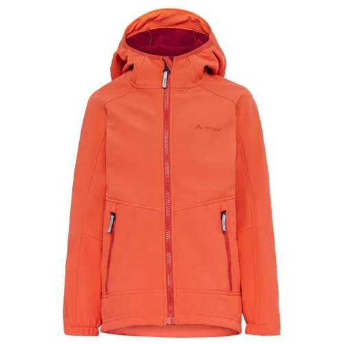 Vaude Kid's Rondane Jacket IV - Softshelljacke für Kinder - Wasserabweisende und winddichte Softshelljacke in Rot, ideal zum Wandern. Größe 98 mit Kapuze und umweltfreundlichem Vaude Eco Finish.