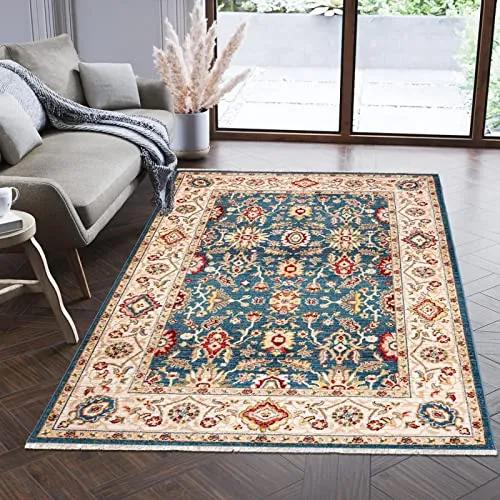 Mazovia Orientalischer Teppich - Eleganter Wohnzimmerteppich in Blau 120 x 170 cm - Hochwertiger Teppich mit orientalischem Blumenmuster, ideal für Wohnzimmer oder Esszimmer. ÖKO-TEX zertifiziert und pflegeleicht, sorgt für Wärme und Komfort.