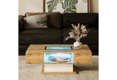 STILVORA Couchtisch mit LED-Licht und Glasplatte - Eleganter Couchtisch mit zwei Schubladen für praktischen Stauraum. Die einstellbare LED-Beleuchtung sorgt für eine stimmungsvolle Atmosphäre und macht ihn zum Highlight in jedem Wohnzimmer.