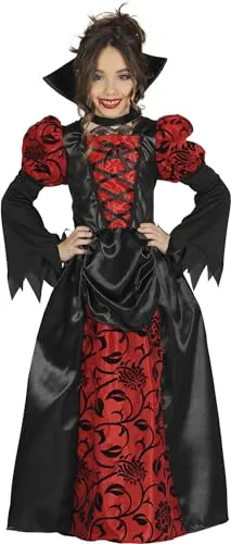 FIESTAS GUIRCA Vampirkostüm für Kinder (7-9 Jahre) - Kostüme für Kinder – Bezauberndes Vampirkostüm mit Kleid und Kragen in Schwarz und Rot, ideal für Halloween und Kostümpartys!