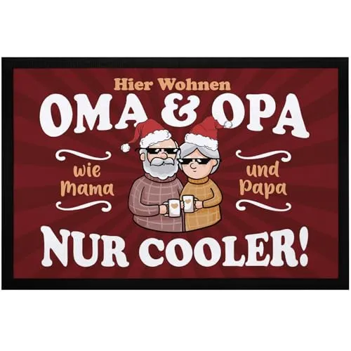 MoonWorks® Fußmatte Geschenk Hier wohnen Oma und Opa Großeltern lustige Geschenkidee Weihnachten rutschfest & waschbar schwarz-3 60x40cm