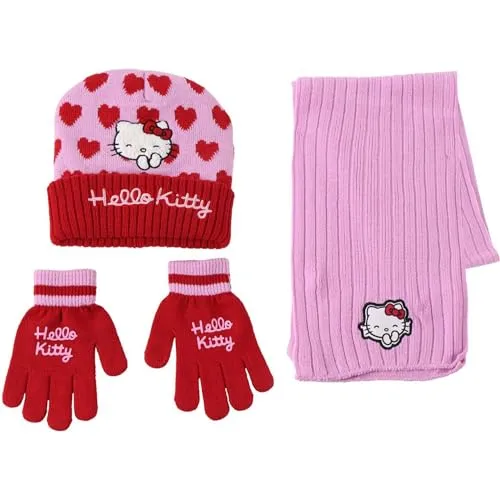 CERDÁ LIFE'S LITTLE MOMENTS Unisex Kinder Infantil Gorro, Guantes Y Bufanda Hello Kitty Invierno-Conjunto Térmico Niños Y Niñas, Ideal Frío Set mit 3 Schals, Einheitsgröße (3er Pack)