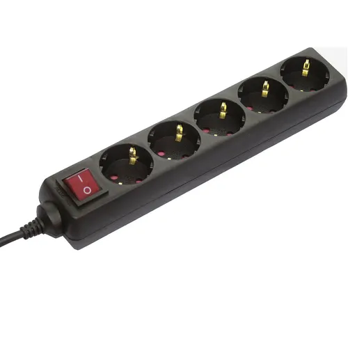 AS Schwabe 6 Fach Steckdosenleiste 5 Meter mit Kinderschutz Schalter schwarz
