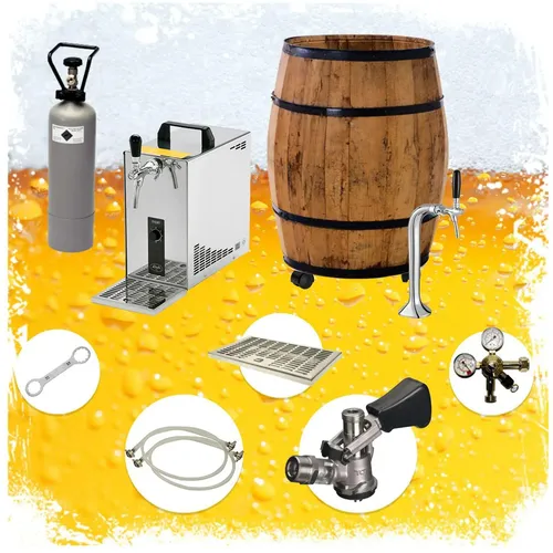 BARRIQUE Mobile Bierbar Zapfanlage 30 l/h - Komplettset - Hochwertige mobile Zapfanlage aus Eiche, ideal für Events. Mit einer Zapfleistung von 30 l/h und kompakten Abmessungen bringt sie Biergenuss auf jede Feier!
