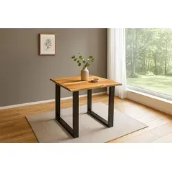 Möbelliebling Esstisch Baumkante massiv Akazie naturfarben 90 x 90 schwarz QUINN