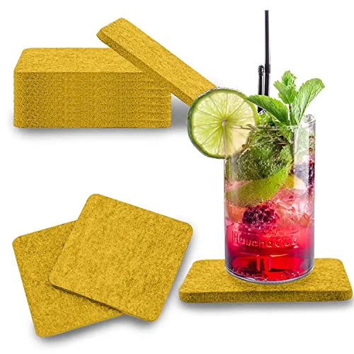 wortek Filzuntersetzer eckig für Gläser – 8er Set Glasuntersetzer für Getränke, Tassen, Bar, Glas - Ø 10cm Tischuntersetzer waschbare Untersetzer Gläser Gelb Glas Untersetzer-Set
