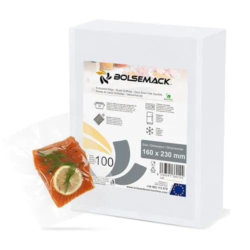 BOLSEMACK Vakuumierbeutel 16x23cm - Vakuumbeutel 100 Stück für alle Vakuumierer & Lebensmittel Vakuumiergerät - Vacuum bags sehr stark & reißfest - Vakuumbeutel lebensmittel BPA-frei