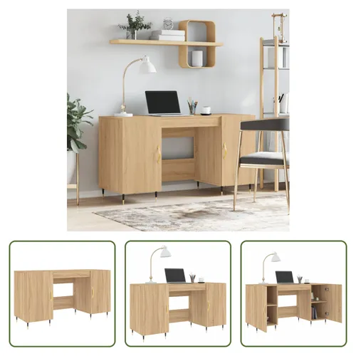The Living Store Schreibtisch Sonoma-Eiche 140x50x75 cm Holzwerkstoff