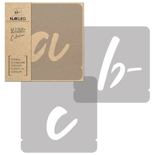 NAKLEO Alphabet Malschablonen Set 42 Stück, 5 cm Buchstaben & Zahlen Handwriting Klein Schriftart, Wiederverwendbare Kunststoff Stencil, DIY Handwerk Holz Möbel Wand Dekoration