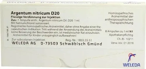 ARGENTUM NITRICUM D 20 Ampullen 8 ml - Homöopathisches Arzneimittel zur Unterstützung bei Nervosität und Prüfungsangst, ideal für stressige Situationen.