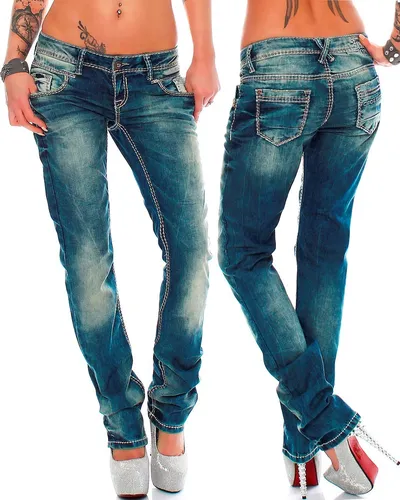 Cipo & Baxx Sexy Damen Jeans Hose Hüftjeans Regular Fit Stretch Röhre Dicke Naht