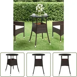 Gartentisch Ø60x75 cm aus Hartglas und Poly Rattan in Braun