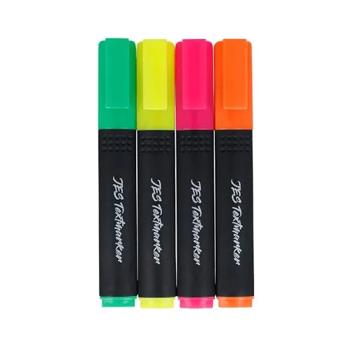 JES Collection Textmarker Set, 4 Stück, Leuchtfarben, Grün Gelb Pink Orange, 708864