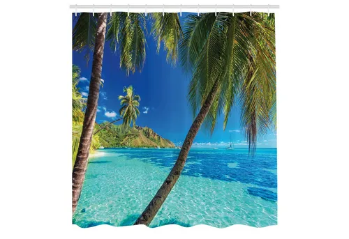 Abakuhaus Duschvorhang Tropisch Palmen und Meer in blau von Abakuhaus