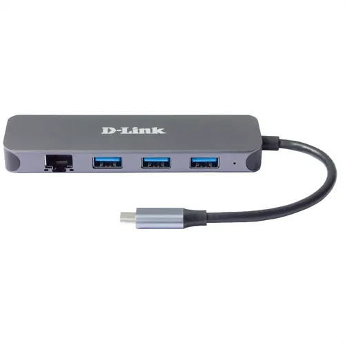D-Link DUB-2334 5 Port USB-C Multiport Hub - USB-Hub mit Gigabit Ethernet und Power Delivery, ideal für Windows, macOS, Chromebooks und iPad Pro, ermöglicht den Anschluss von drei USB-Geräten und sicheres Laden.