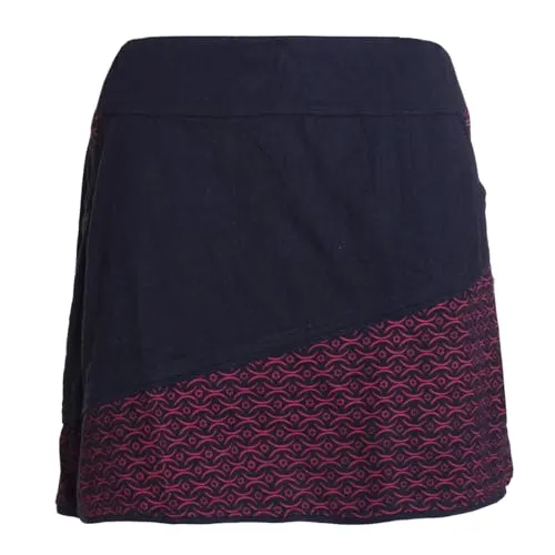 Vishes Alternative Bekleidung - Damen Mini-Rock Baumwolle minimalistisch elastischer Bund mit Taschen schwarz-dunkelrot 46