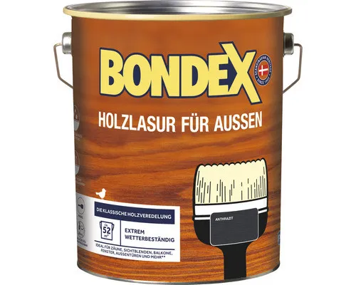 Bondex Holzlasur 4 L anthrazit - Hochwertiger Holzschutz - Farben & Lacke: Wetterbeständige Lasur für langlebigen Schutz und ansprechende Optik von Holzoberflächen.
