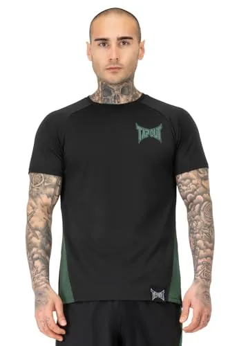 Tapout Herren Funktionsshirt Training Tee Black/Green XL - Sportliches T-Shirt für Herren mit normaler Passform, aus 100% Polyester, ideal für Training und Freizeit, mit stylischem Druck auf der Brust.