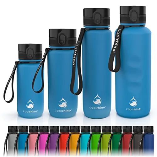 coolrhino Trinkflasche 650ml für Sport, Outdoor, Schule, Fitness & Kinder - Wasserflasche auslaufsicher und Bpa frei - Flasche für Kohlensäure geeignet (rhino blue, 650ml)
