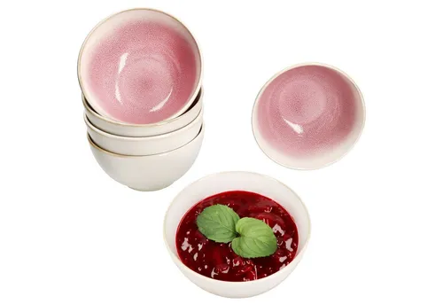 MamboCat Müslischale 6er Set Reactive Glaze Paris - Müslischalen aus robustem Steingut, einzigartiges Design mit cremefarbener und pinker Sprenkelung. Ideal für Müsli, Snacks und mehr, spülmaschinen- und mikrowellengeeignet.