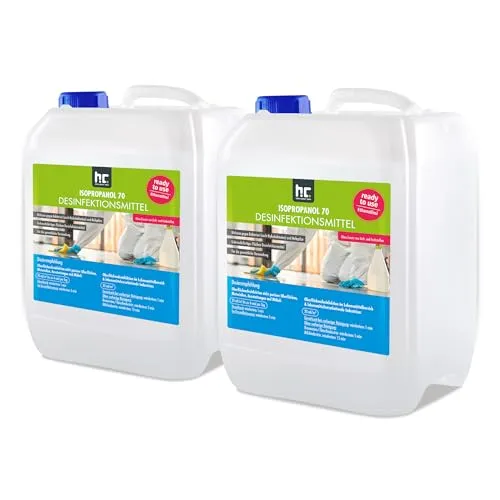 Brenntag 2x 5 L Isopropanol 70 - Effektives Desinfektionsmittel für Oberflächen - Hochwertiges Desinfektionsmittel auf Isopropanol-Basis, ideal für den professionellen Einsatz. Schnell wirksam gegen Keime auf nicht porösen Oberflächen, ohne Farb- und Duftstoffe.