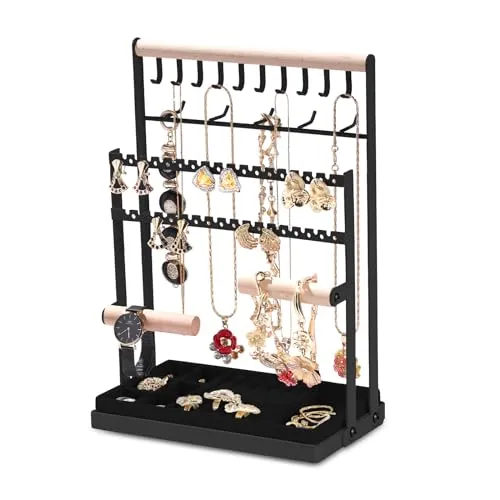 Schmuckständer, Schmuckhalter, Schmuck Ketten Organizer Ständer mit herausnehmbarem Aufbewahrungsbasis, Schmuckbaum Kettenhalter, Kettenaufbewahrungsständer, für Halsketten, Armbänder, Ringe, Schwarz