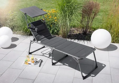 Chillroi® XXL-Komfort-Sonnenliege - Gepolstert und Aluminium - Schwarz - Liegen für höchsten Komfort mit 48 cm Liegehöhe, ideal zum bequemen Aufstehen. Witterungsbeständiges Aluminiumgestell und abwischbarer Textilbezug.
