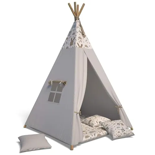 Best For Kids - Tipi Zelt für Kinder | Spielzelt Kinder Indoor | Spielzelt mit Weiche Kissen | Langlebig Indianerzelt | Kinderfreundlich Tippi Zelt Indoor | TipiZelt Kinderzimmer