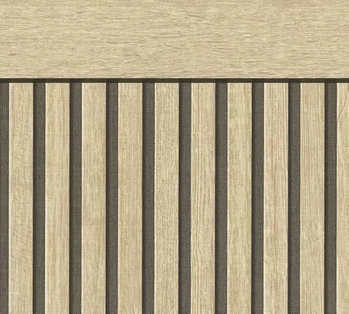 A.S. Création Vliestapete mit Wandpaneelmotiv & Sockelleiste 5,00 m x 1,06 m - Beige, Braun, Schwarz - Tapete in realistischer Holzoptik Made in Germany - 399561