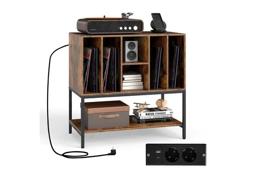 COSTWAY Sideboard, Plattenspielerständer mit Ladestation Beistellschrank