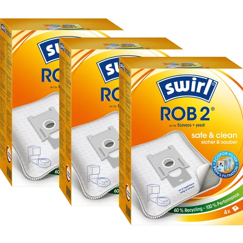 SWIRL Staubsaugerbeutel Rob 2 EcoPor® für Ecovacs & Yeedi – 12 Beutel - Hochwertige Staubsaugerbeutel für Ecovacs und Yeedi. 12 Stück pro Packung, optimaler Staubschutz und einfache Handhabung für eine saubere Umgebung.