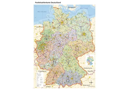 GeoMetro Wandbild GeoMetro Landkarte Deutschland politisch mit Postleitzahlen PLZ XL