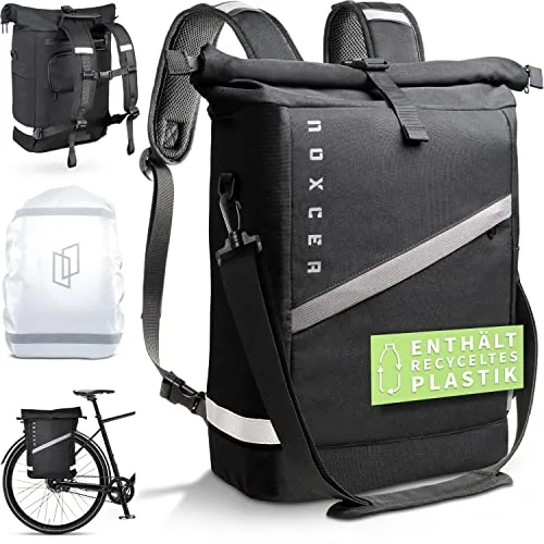 Noxcer 3in1 Fahrradtasche für Gepäckträger & Rolltop Rucksack - 25L Volumen - Fahrradtaschen: Multifunktionale Tasche aus recyceltem, wasserabweisendem Material mit 25L Stauraum und integriertem Laptopfach für stressfreies Radfahren.
