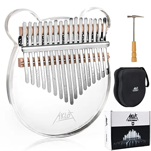 AKLOT Kalimba 17 Schlüssel Transparentes Acryl Panda Daumen Klavier Note Geschnitztes Starter Finger Piano mit Kalimba Case Tune Hammer Study Booklet Aufkleber
