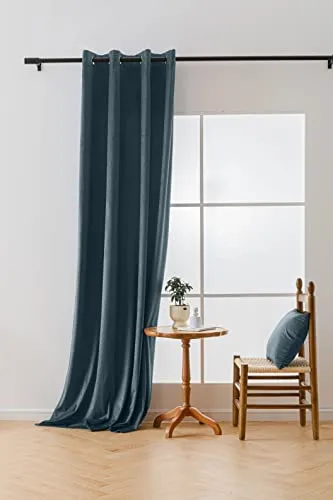 Cotton Market Velours Gardinen 250x140 cm - Vorhänge für Fenster und Balkontür - Vorhang für das Haus mit Ösen - Vorhang Blickdicht - Gardinen Stange Curtains - Verdunkelungsvorhang - Blau