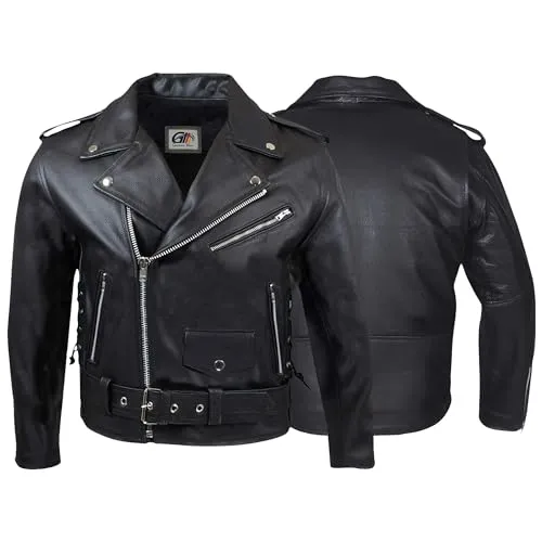 German Wear Lederjacke Motorradjacke Rockabilly Chopper Jacke mit Seitenschnürung, Schwarz, 54/XL