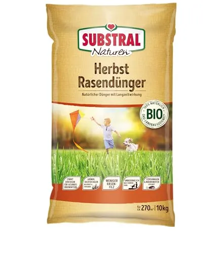 Substral Dünger Naturen Herbst Rasendünger 10 kg - Bio-Rasendünger mit Langzeitwirkung für 270m², stärkt den Rasen für Herbst und Winter und senkt die Krankheitsanfälligkeit. Unbedenklich für Kinder und Haustiere.