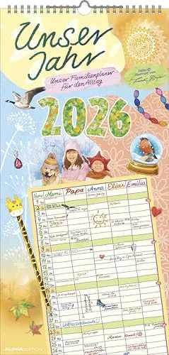 Unser Jahr - Familienplaner 2026 für den Alltag - Praktischer Familienkalender mit 5 Spalten für Termine, Notizbereich und bunten Illustrationen. Maße: 22 x 45 cm. Ideal für die ganze Familie und ein echter Blickfänger!