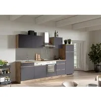 Held Möbel Küchenzeile Turin 300 cm mit E-Geräten in Graphit-Wotaneiche