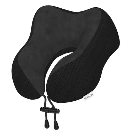 Yomisee Nackenkissen Flugzeug, Reisekissen Auto aus Memory Foam mit samtweichem Bezug, Nackenhörnchen Erwachsene für Reisen, Camping, Büro und Haus (Schwarz)