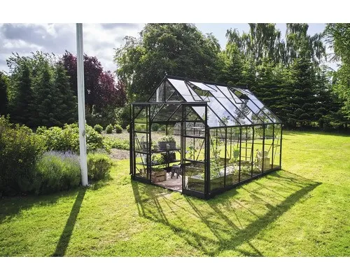 Gewächshaus Halls Icon 8 9,7 m² Blankglas 3 mm 254,7 x 379,1 cm schwarz