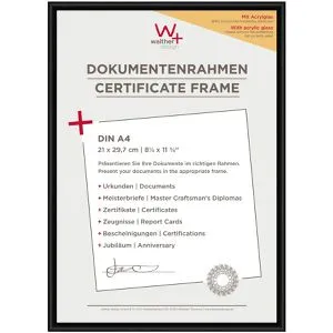 walther-design Bilderrahmen New Lifestyle KVX130B, A4, 21 x 29,7 cm, Kunstglas, Kunststoffrahmen, schwarz