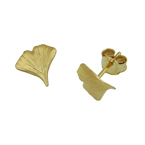 Ginkgoblatt - Damen Ohrstecker Stecker 375 Gelbgold matt Ohrschmuck