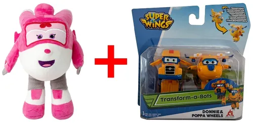 Super Wings Plüschfigur DIZZY und Transform-a-Bots Donnie Poppan Wheels, 2er-Set
