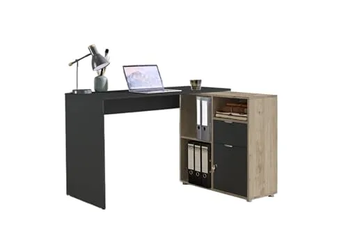 BMG Möbel Eckschreibtisch Leni, Homeoffice Schreibtisch (Anthrazit/Jackson Hickory Oak)