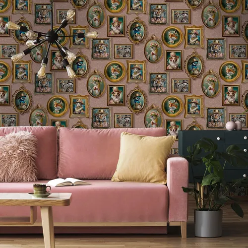 Holden Ausgefeilt Regal Tiere Weich Pink Katzen Hunde Fox Matt Tapete 13793