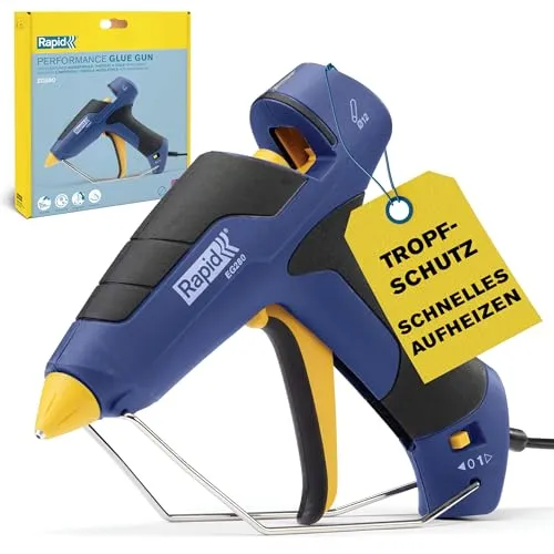 Rapid EG280 Heißklebepistole für 12mm Klebesticks, 600g/Std., 3 Min Aufheizzeit, Soft-Grip-Griff, Auswechselbare Düse, Fester Standfuß