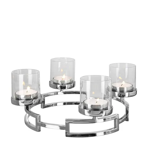 Fink Adventskranz HOMMAGE Leuchter - Nussknacker aus Edelstahl und Glas, 16cm hoch und 37cm Durchmesser, ideal für eine festliche Stimmung im Indoor-Bereich.