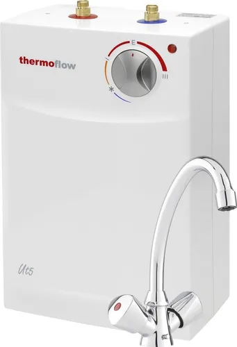 Thermoflow Untertischspeicher-Set UT 5 - 5 L mit Armatur - Warmwasserspeicher mit 5 Litern, ideal für die dezentrale Warmwasserversorgung und platzsparend unter dem Waschbecken.